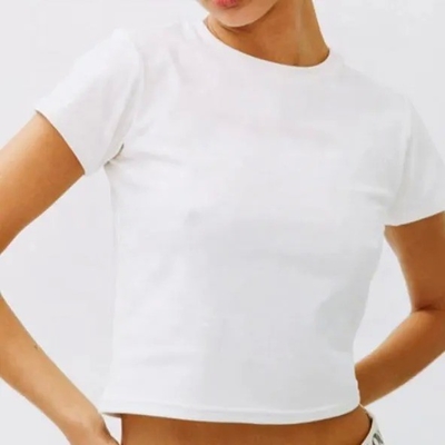 comprare Maglietta bianca sottile per donna Maglietta in cotone traspirante con capo corto, collo a maglia popolare online manufacture