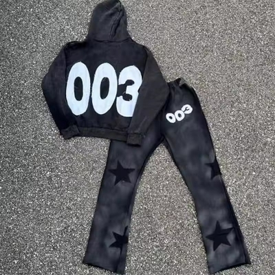 comprare 1000 quantità 100% cotone Acid Wash Distressed ricamato patch Applique Hoodie e jogger set per uomini online manufacture
