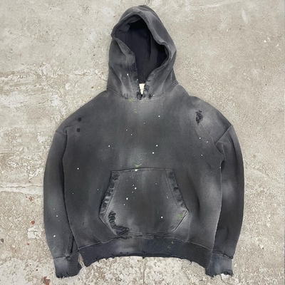 comprare Cappuccio nero abbronzato da sole per uomo con lavaggio acido vintage distressed in cotone al 100% online manufacture
