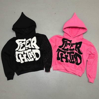 comprare Cotton abbigliamento da strada a maglia lavoro di patch in difficoltà tagliato nero rosa felpa con strass online manufacture