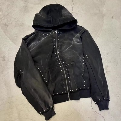 comprare 500 grammi nero strass zip up cappuccino uomo oversized autunno cappuccino sole sbiadito look Acid Wash online manufacture