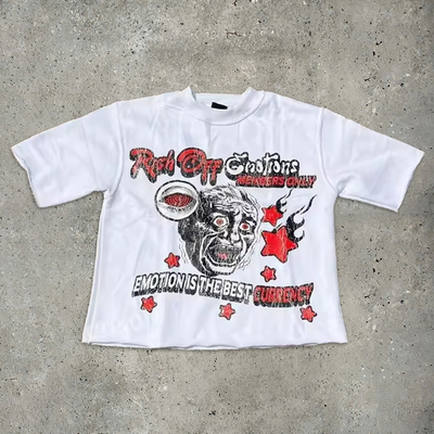 comprare Hip Hop Dtg Stampa Tagliata T-shirt grafica Tee Crew Collo Acid Wash Sole sbiadito T-shirt angosciato online manufacture
