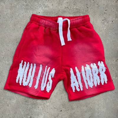 comprare Red running acid wash pantaloncini in difficoltà set Vintage Style Sun Fade Sweat Shorts Logo ricamato online manufacture