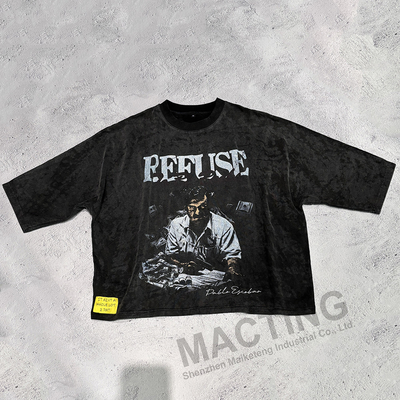 comprare Vintage Acid Wash T-shirt stampato per uomini abbigliamento di strada personalizzato in colore nero online manufacture