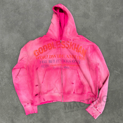 comprare Custom 500 Gsm Peso Pesante Hoodie Distressed Zip Up per Uomini / Unisex in Autunno online manufacture