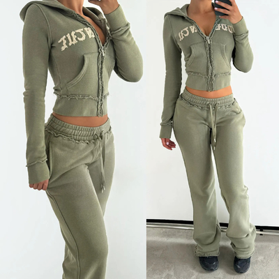 comprare Abiti da ginnastica per donne ricamati con acido 100% cotone Pantaloni da ginnastica e felpe online manufacture