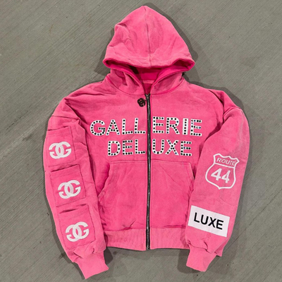 comprare 2025 Streetwear Vintage Stone Lavatura Oversized Boxy Cropped ricamato Zip Up Studded Rhinestone Hoodie con tasche online manufacture
