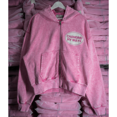 comprare Patch di ricamo rosa su misura lavato con la neve, ricamato con abito a maglia, peso pesante, calzatura a scatto, spalla a caduta, 100% cotone, felpa con zip. online manufacture