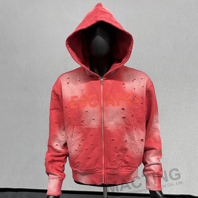 comprare Felpa con cappuccio corta squadrata oversize personalizzata con lavaggio acido, sbiadita al sole, strappata, con zip e effetto invecchiato online manufacture