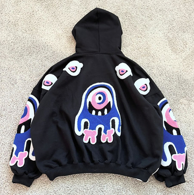 comprare Patch di chenille su misura Cappuccino spessore Pullover pesante Maglioni oversized Acciugamano Chanille ricamo Cappuccini per uomini online manufacture