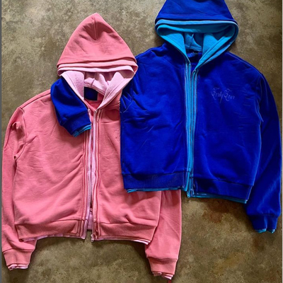 comprare Hoodies personalizzati di cotone pesante francese Terry tagliato scatola doppio tre strati zipper Hoodie per uomini online manufacture