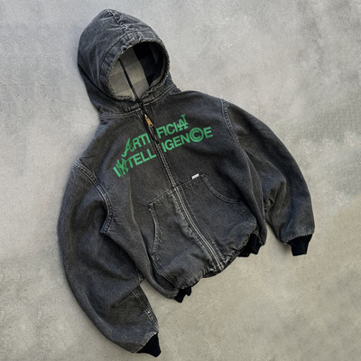 comprare Custom Heavyweight Boxy Fit Vintage Acid Wash Ripped Distressed Zip Up Denim Hoodie Jacket Uomini online manufacture