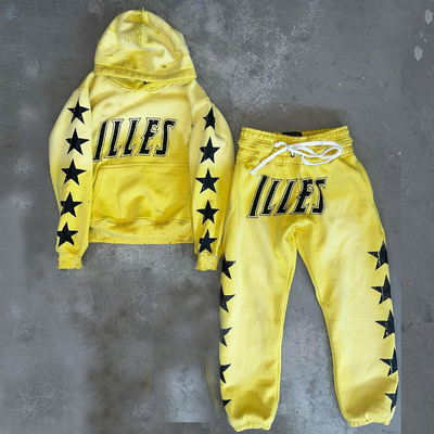 comprare Custom Mens Two-Piece Set Pullover Pesante Stampato Distressed Vintage Acid Wash Tracksuit online manufacture