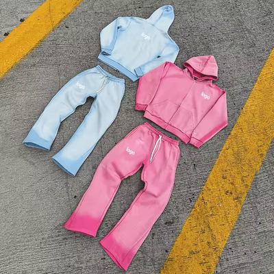 comprare Custom Vintage Jogging Set Zip Up Acid Wash Tracksuit SweatsuitsHoodie e pantaloni da ginnastica sfiorati Tracksuit per uomini online manufacture