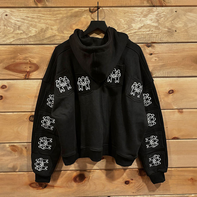 comprare Custom Full Multi Pockets Zip Up Oversized Hoodie tagliato Uomini Unisex Ricamo Stampa Heavyweight Hoodies online manufacture