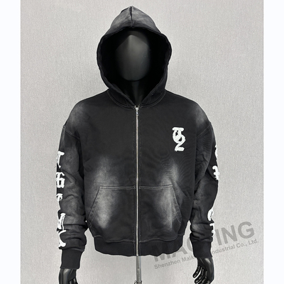 comprare Logo personalizzato Oversized Boxy Fit tagliato Zip Up Hoodies Peso pesante vintage lavato Distressed ricamo Hoodie online manufacture