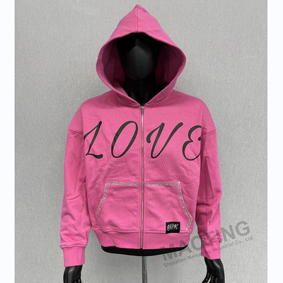 comprare Abbigliamento di strada Y2K personalizzato 100% cotone Peso pesante Cappuccine di grandi dimensioni Cappuccine con striscia di seta Stampatura a schermo Strass Boxy Zip Up Hoodie online manufacture