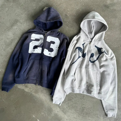 comprare Personalizzazione 400 Gsm Stampa su schermo di grandi dimensioni Cappuccino abbigliamento da strada Uomini cotone premium lavato vintage doppia zip up cappuccino online manufacture