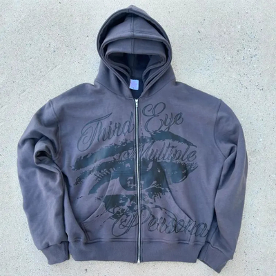 comprare Logo stampato su schermo personalizzato 100% di cotone francese Terry Hoodie oversized Boxy tagliato Zip Up Triple Hood Hoodies per uomini online manufacture