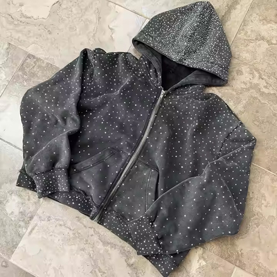 comprare Hoodie con cerniera di peso pesante Custom 100% cotone Terry Hoody Sweatshirt Streetwear Strass Zip Up Hoodie per uomini online manufacture