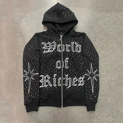 comprare Cappuccino con cerniera ricamato di alta qualità Cappuccino di cotone francese Terry di grandi dimensioni Cappuccine personalizzate con cerniera di strass con cerniera online manufacture