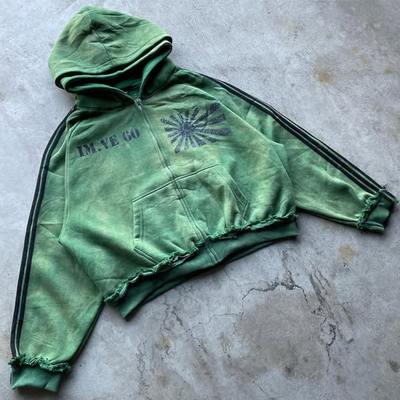 comprare Tissuto inversibile personalizzato Peso pesante cotone in difficoltà Vintage Acid Wash Oversized Boxy Zip Up Double Hooded Hoodie online manufacture