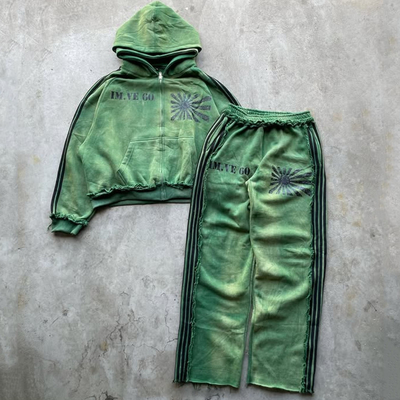 comprare Custom Vintage Acid Wash Reverse Stitch Double Hood Hoodies And Sweatpants Set Mens Sweatsuit Jogging Set Track Suit per uomini online manufacture