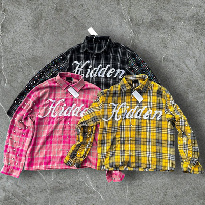 comprare Camicie a piastre calde per l'inverno ricamo manica lunga oversized lavaggio acido di diamanti strass bottone camicie di flannel uomini online manufacture