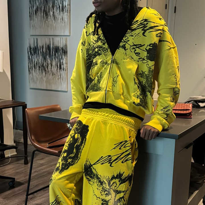 comprare Uomini su misura abiti da ginnastica abiti da ginnastica in tutto il mondo graffiti stampa vintage lavaggio acido zip up felpe e pantaloni da sudore set online manufacture