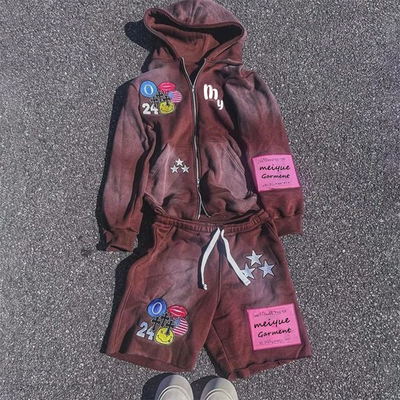 comprare Set di pantaloncini e felpe in cotone di grandi dimensioni per uomini colorati con stampa su schermo personalizzata online manufacture