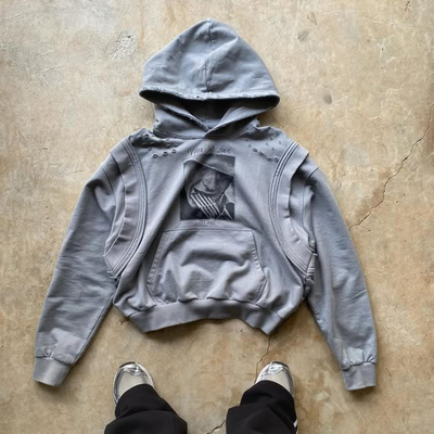 comprare 2025 New Design Vest Hoodie Custom Heavyweight 100% Cotton Stampato Vintage Pullover Lavato Distressed Boxy Hoodies per Uomini online manufacture