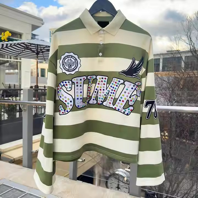 comprare Ricamo personalizzato Rugby Jersey Polo Color Block Strass manica lunga Boxy Fit tagliato Maglietta a righe a maglia Polo per uomini online manufacture