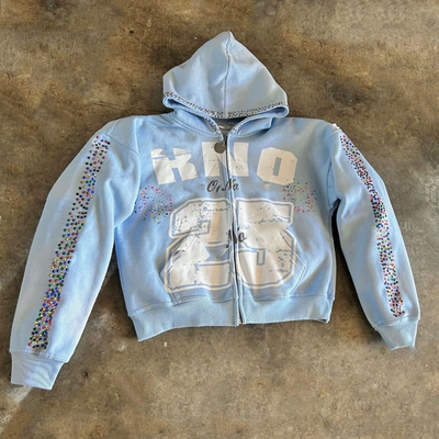 comprare Felpa con cappuccio oversize boxy con zip e strass, serigrafia in seta da 500 gsm, pesante, 100% cotone, unisex, da donna e da uomo online manufacture