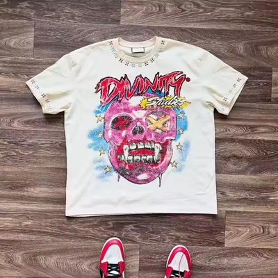comprare T-shirt grafici personalizzati T-shirt a forma di scatola di grandi dimensioni 100% cotone strass Acid Wash Drop T-shirt per uomini online manufacture