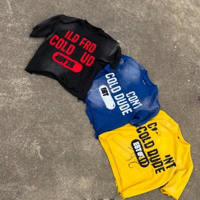 comprare Produttore di T-shirt Custom Acid Wash Sole sbiadito ricamo in difficoltà 100% cotone Boxy Vintage T-shirt tagliato per uomini online manufacture