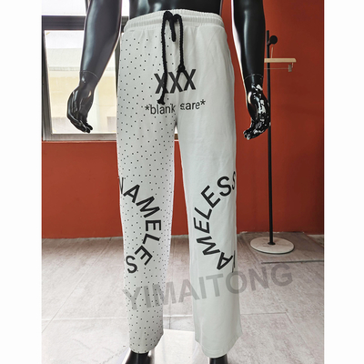comprare Pantaloni della tuta dritti da uomo per la vita quotidiana casual in spugna francese bianca con applicazioni di strass online manufacture