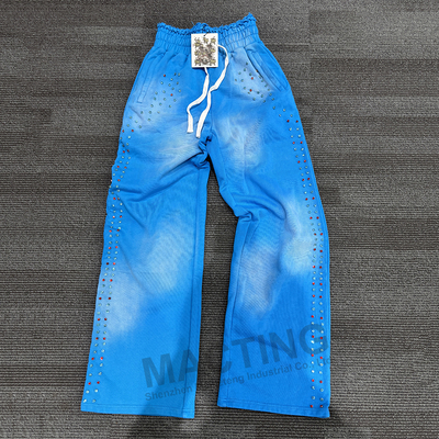 comprare Pantaloni Jogger Pesanti Stagionali in Streetwear in Spugna di Cotone Acid Wash con Rivetti con Strass e Parte Anteriore Piatta online manufacture