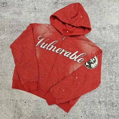 comprare Felpa con cappuccio oversize baggy boxy di lusso con diamanti personalizzati, felpa vintage streetwear pesante con strass per uomo online manufacture