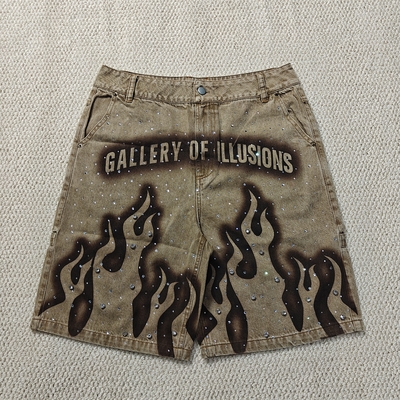 comprare Custom 2025 New Short Pants Jorts Streetwear High Waist Vintage Stone Wash Rhinestone Baggy Oversized Mens Jeans Shorts online manufacture
