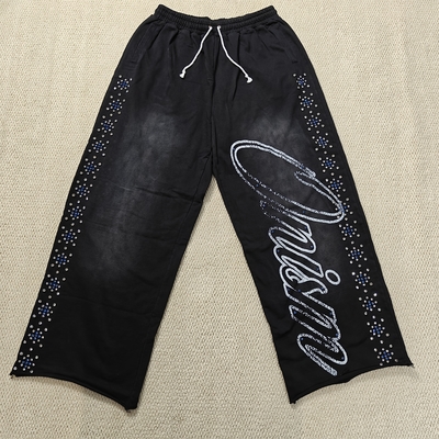 comprare Corridori personalizzati Pantaloni da sudore Pantaloni da sudore di cotone di grandi dimensioni Francese Terry Gambe rette Baggy Acid Wash Pantaloni da sudore di strass gonfiabili Uomini online manufacture