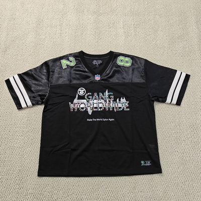 comprare Logo stampato su schermo in strass retrò americano jersey da calcio maschile di alta qualità mesh boxie taglio jersey da rugby online manufacture