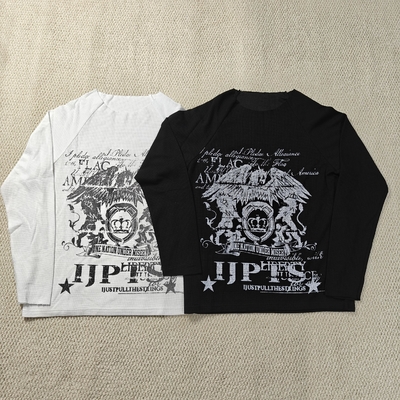 comprare Custom Streetwear Dtg Print Graphic Vintage Raw Hem Crew Neck Waffle Knit Thermal Long Sleeve T Shirt for Men online manufacture