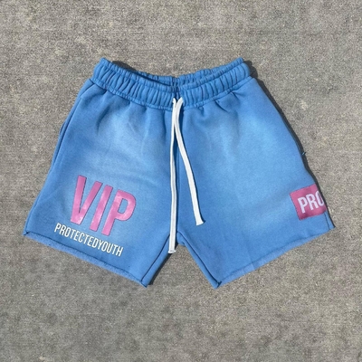 Custom Puff Print Logo Acid Wash Short Cotton Fleece Zipper Tasche Sweat Shorts per Uomini