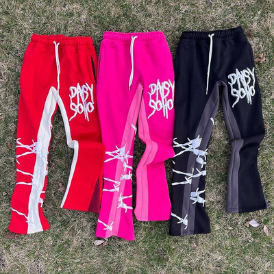 Pantaloni da ginnastica neri maschili in bianco Stampa 3D Puff Casual Vita quotidiana Acid Wash Terry francese