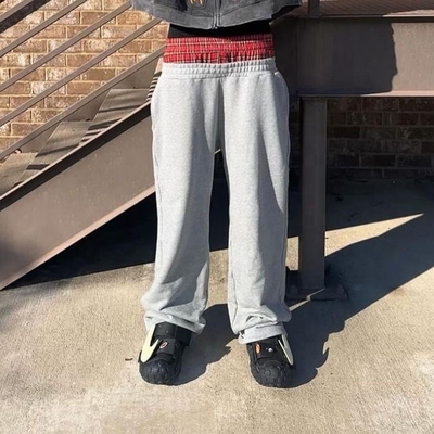 Logo stampato su misura Pantaloni da ginnastica a gambe larghe per uomini in terry francese con doppia chiusura della vita