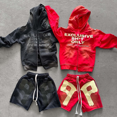 Acid Wash Zip Up Hoodie e Sweatpants Set Custom Design per Uomini