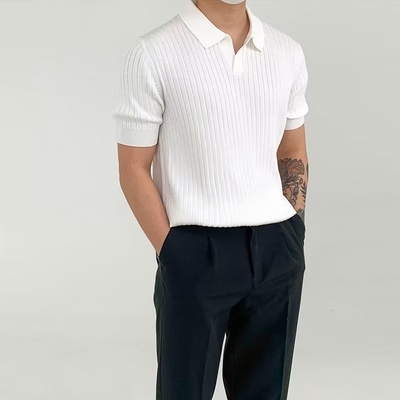 2024 Summer Fashion Elegante Trendy Quarter Sleeve Plain Polo Collar T-shirt per uomini