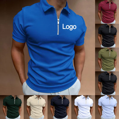 Etichette personalizzate Camicia da polo da uomo poliestere spandex traspirante cerniera maniche corte