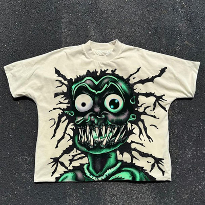 T-shirt da uomo in cotone a maglia con stampa DTG distressed e disegno di raccolta in scatola