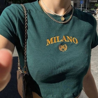 2024 Lettera di ricamo personalizzata Logo Crop Top Baby Tees Donna Y2k Tight Tshirt